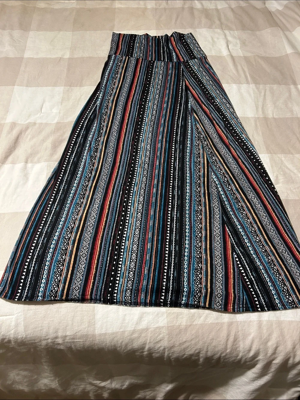 Striped Multicolor Maxi Skirt with Blue and Black Tones